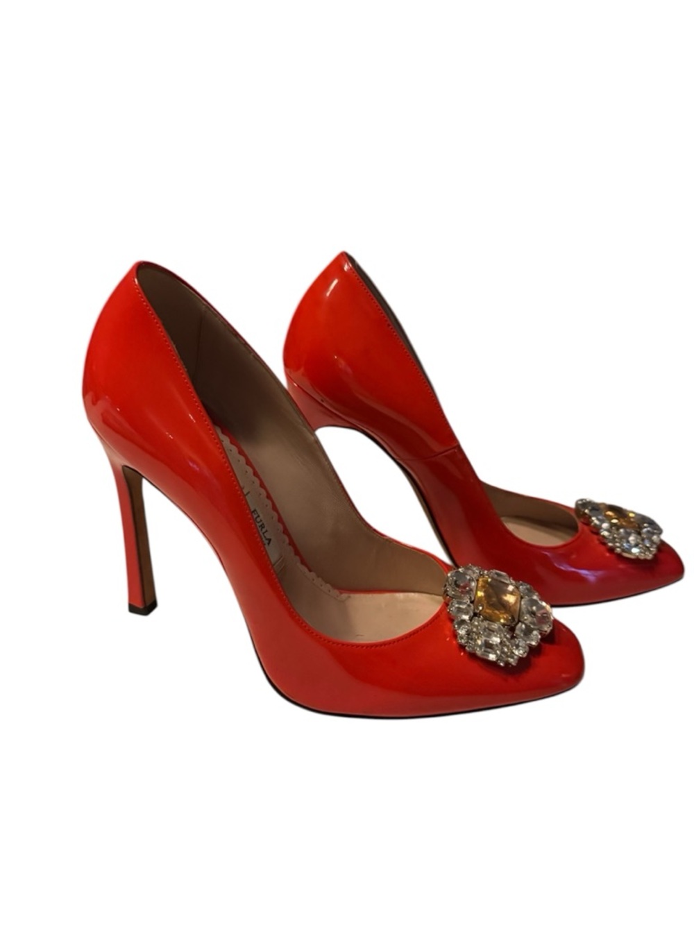 Furla Red Patent Crystal-Embellished Stiletto Pumps